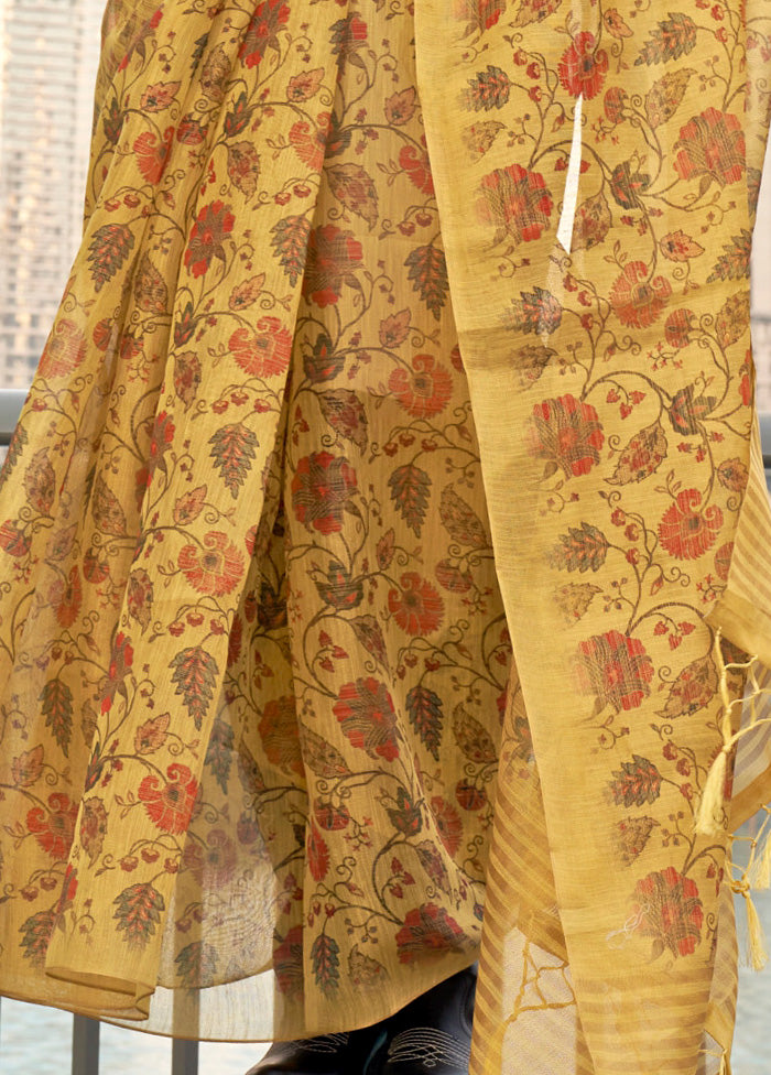 Yellow Spun Silk Saree With Blouse Piece Outlet Locations Cheap Pice