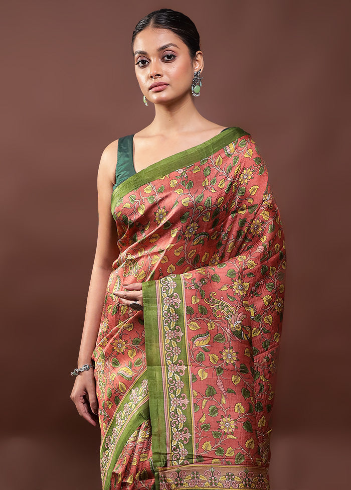 Rust Printed Pure Silk Saree Without Blouse Piece Outlet Cheap Quality