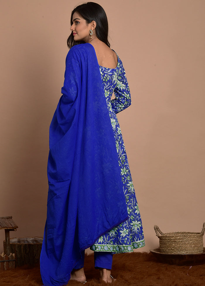 3 Pc Blue Cotton Suit Set With Dupatta Factory Outlet Cheap Online