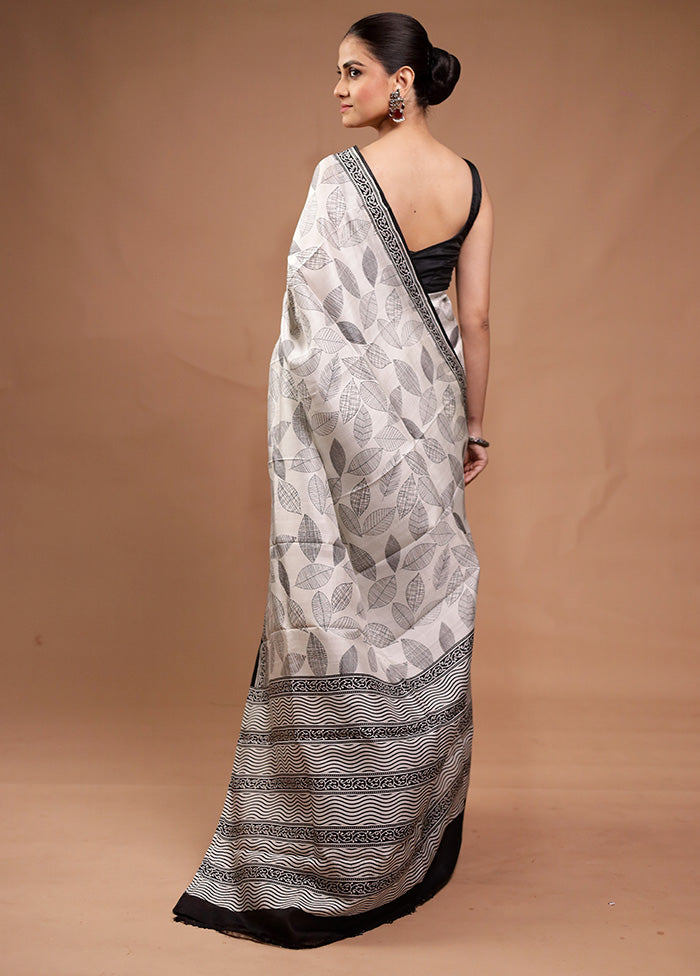 Cream Printed Pure Silk Saree Without Blouse Piece Amazon Online