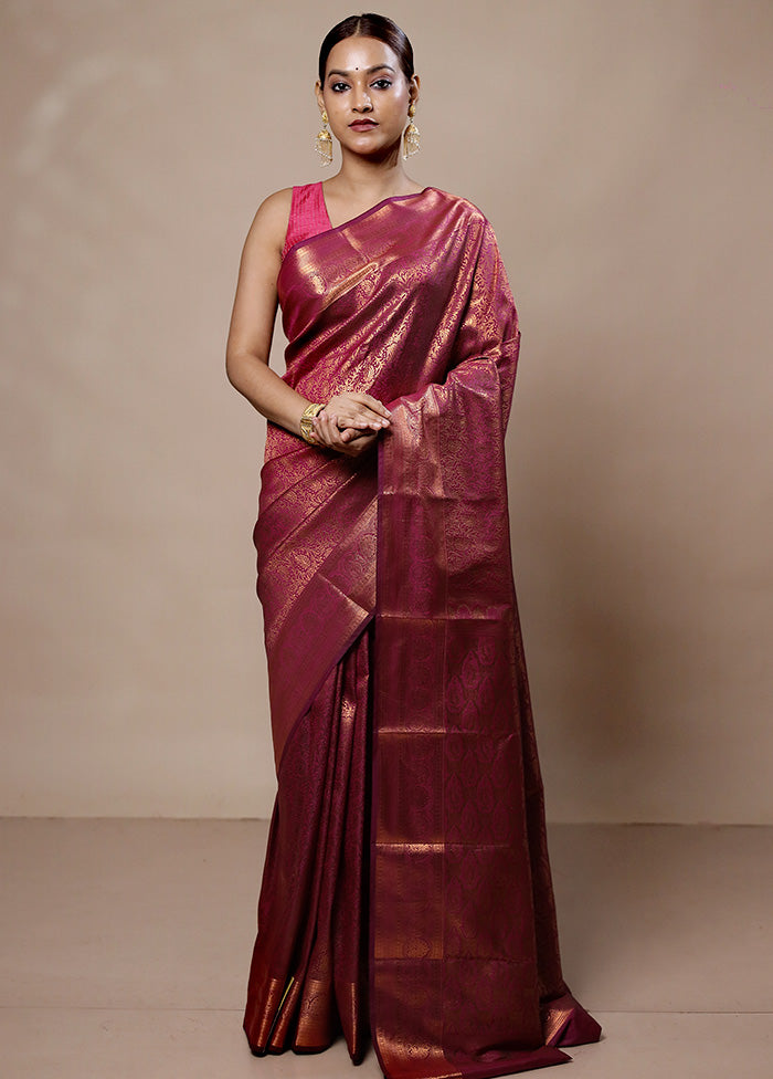 Pink Kanjivaram Silk Saree With Blouse Piece Wiki For Sale