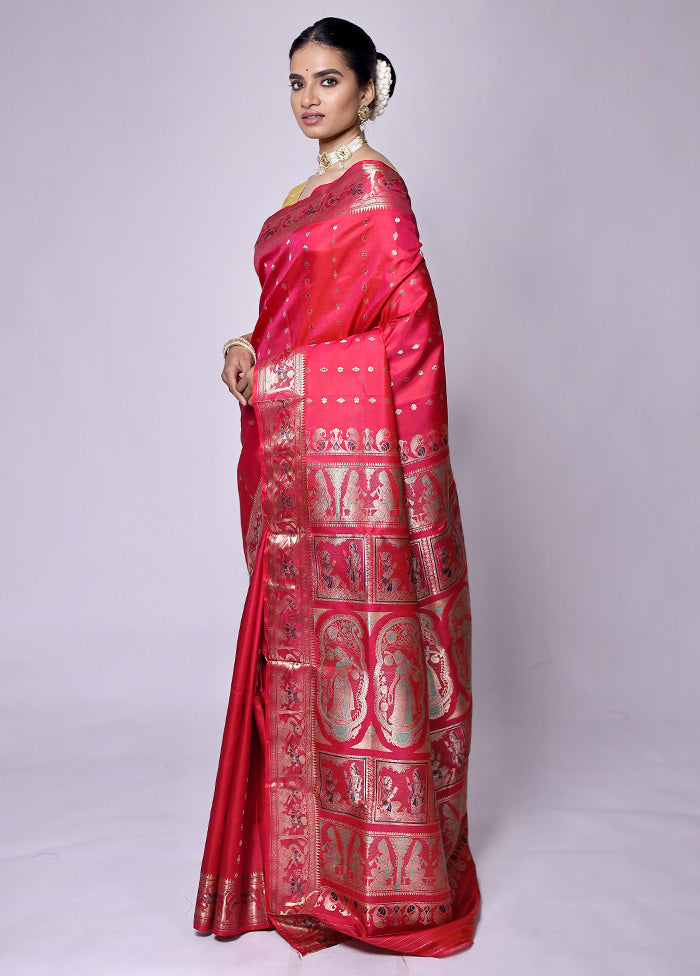 Red Handloom Baluchari Pure Silk Saree With Blouse Piece Clearance Manchester