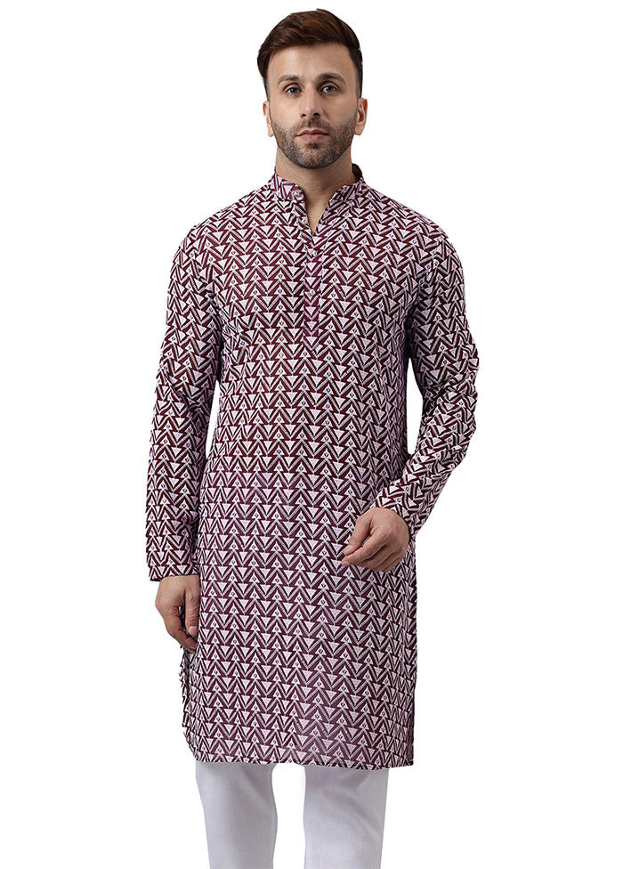 Magenta Silk Embroidered Kurta For Cheap