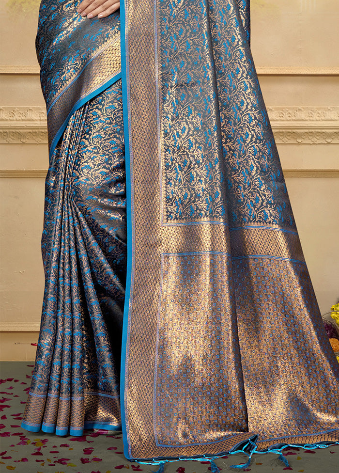 Blue Spun Silk Saree With Blouse Piece The Cheapest Cheap Online