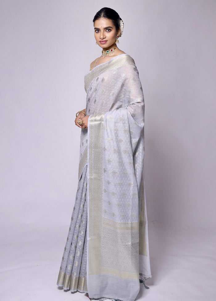 Grey Kora Silk Saree With Blouse Piece Cheap Best Pices