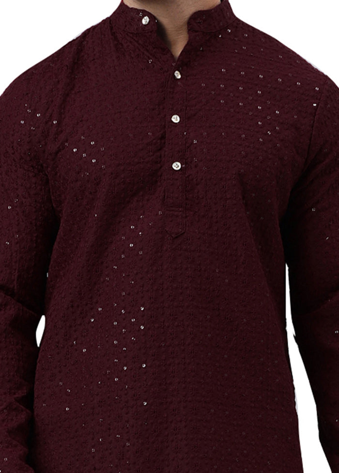 Maroon Silk Embroidered Kurta Big Discount Online