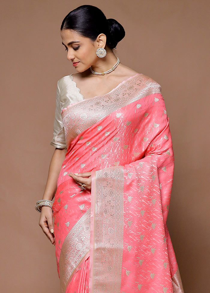 Pink Katan Silk Saree With Blouse Piece Cheap Supply