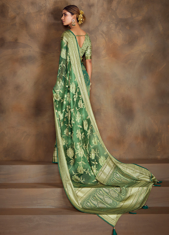 Teal Green Spun Silk Saree With Blouse Piece Online Sale