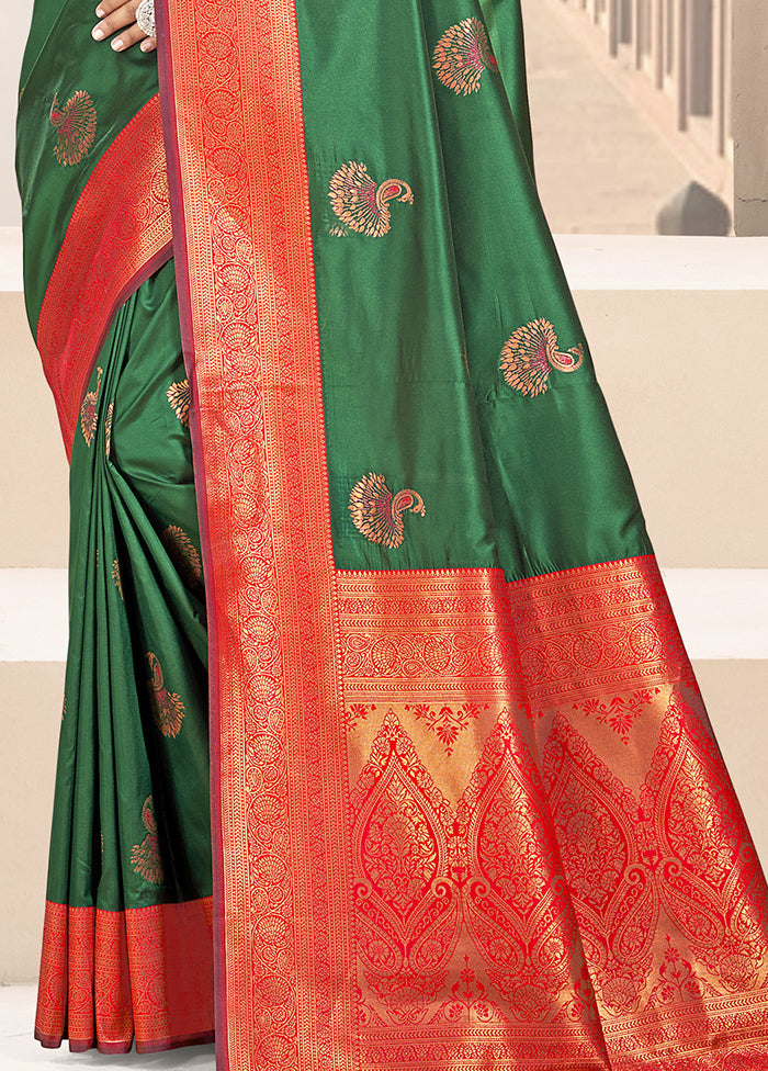 Dark Green Dupion Silk Saree With Blouse Piece Discount Shop