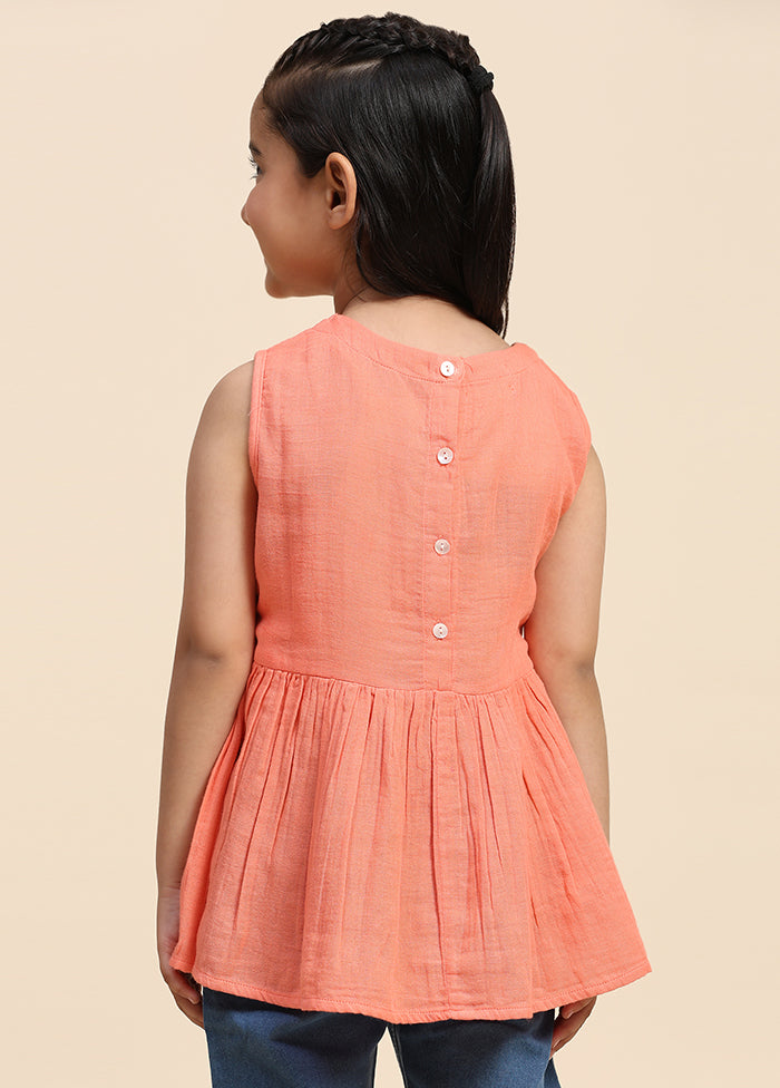 Peach Cotton Sleeveless Round Neckshape Top Outlet Buy