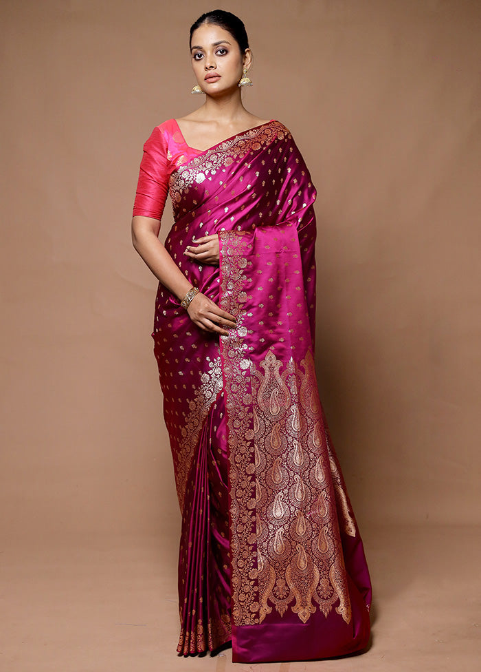 Purple Banarasi Silk Saree With Blouse Piece Discount Best Place