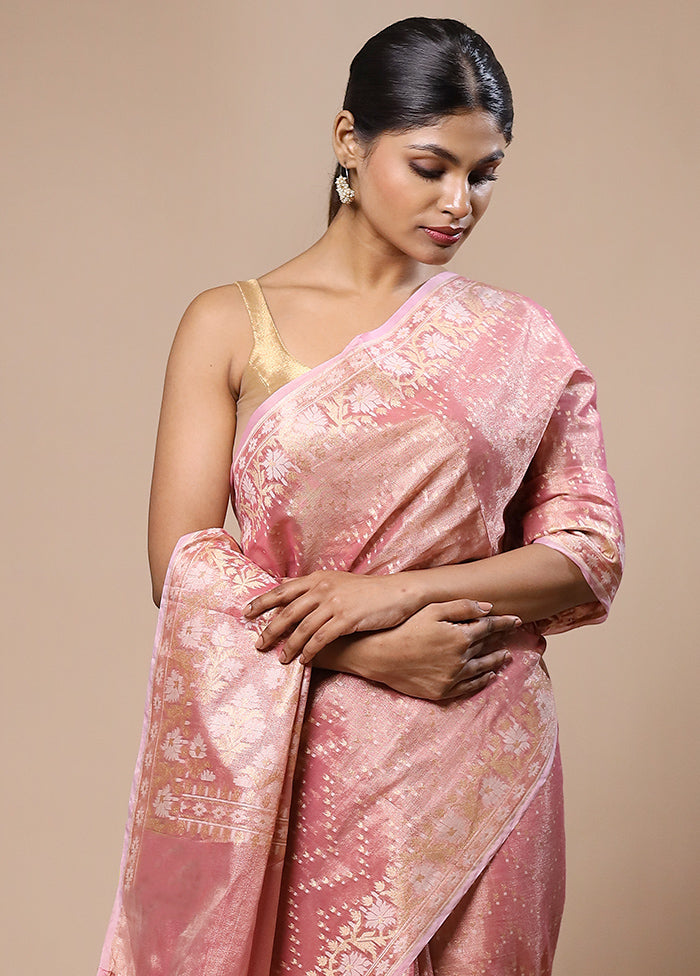 Pink Tissue Silk Saree With Blouse Piece Clearance Best Seller