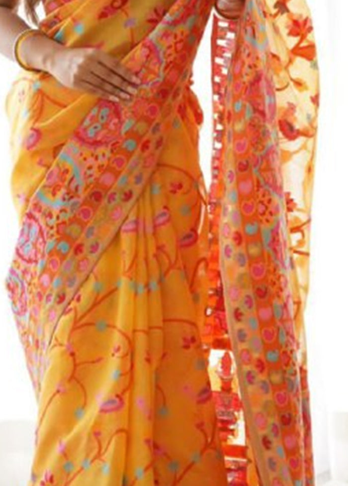 Mustard Banarasi Silk Saree With Blouse Piece Outlet Get To Buy