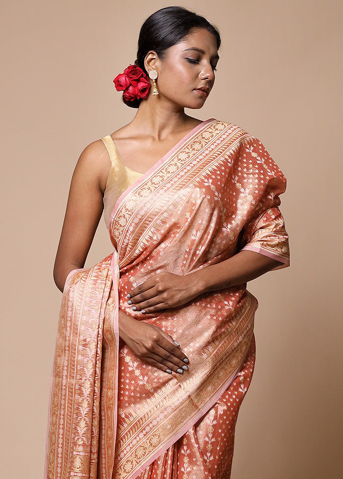 Peach Tissue Silk Saree With Blouse Piece Get Authentic Sale Online