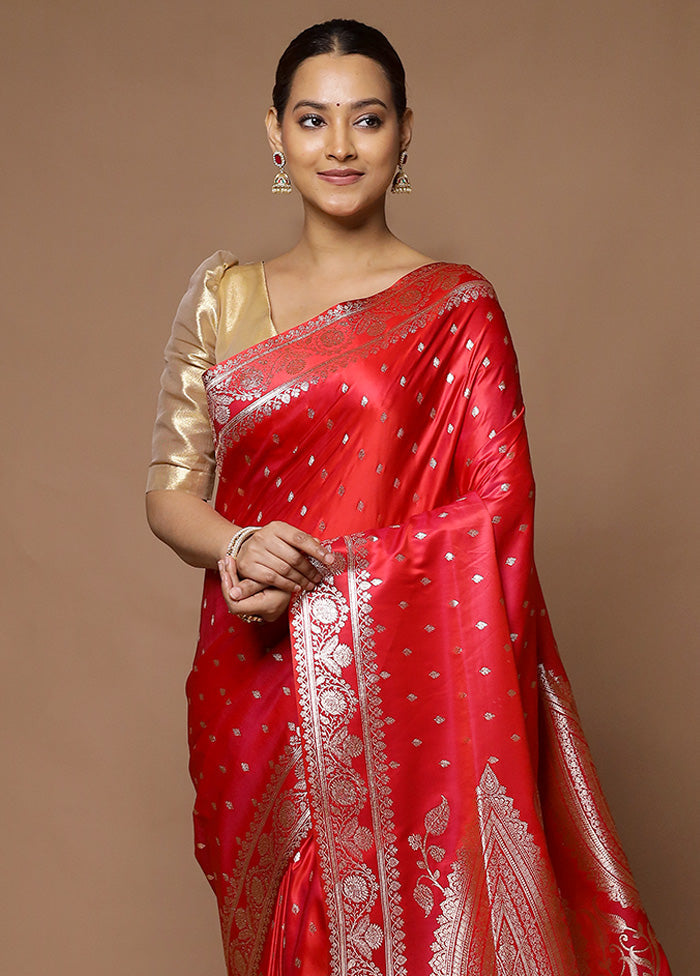 Red Banarasi Silk Saree With Blouse Piece Visa Payment For Sale