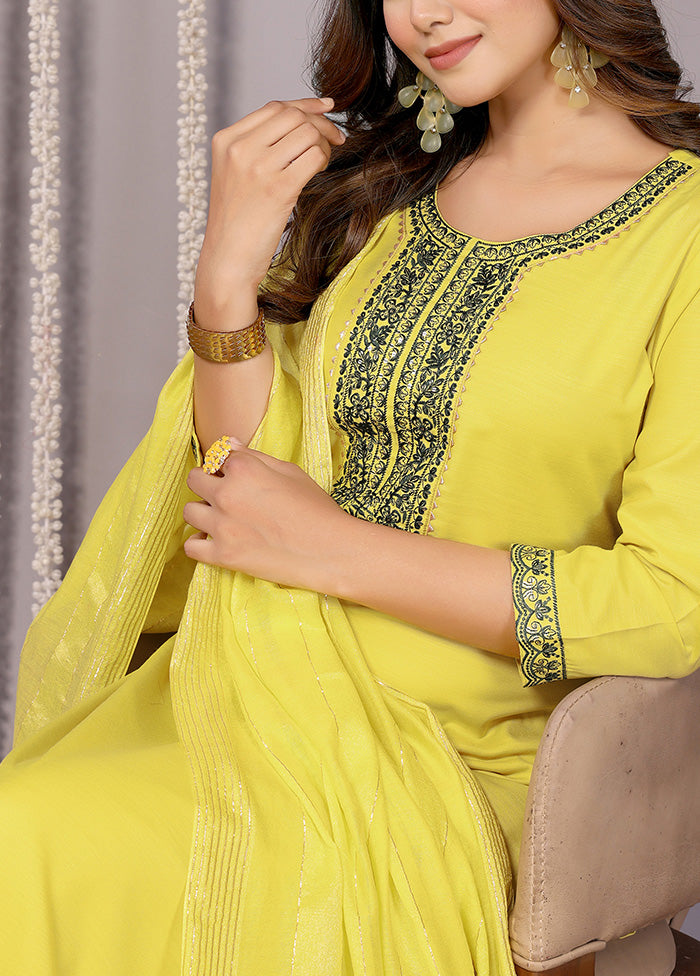 3 Pc Yellow Readymade Cotton Suit Set Hot Sale Online