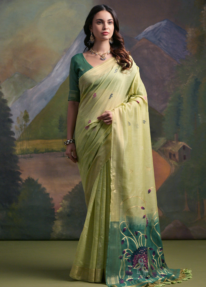 Pista Green Pure Cotton Saree With Blouse Piece Very Cheap Cheap Online