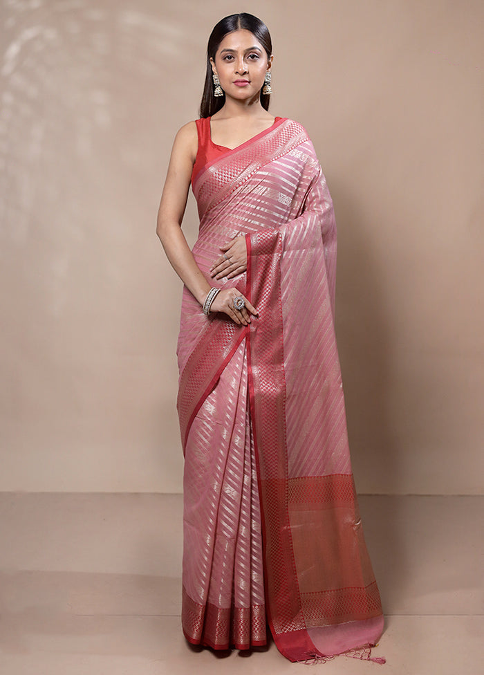 Pink Kora Silk Saree With Blouse Piece Clearance Cheap Real