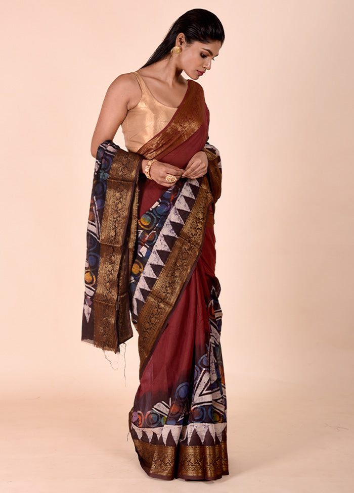 Rust Chanderi Cotton Saree With Blouse Piece Online Shop From China