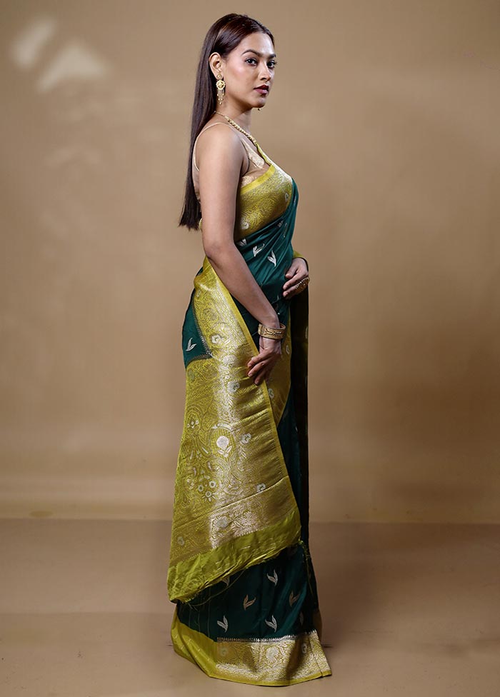 Green Dupion Silk Saree With Blouse Piece Buy Cheap 2025 Newest