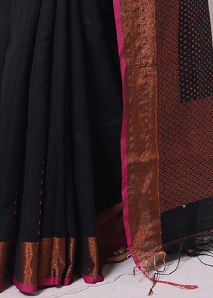 Black Pure Cotton Saree With Blouse Piece Cheap Sale Many Kinds Of