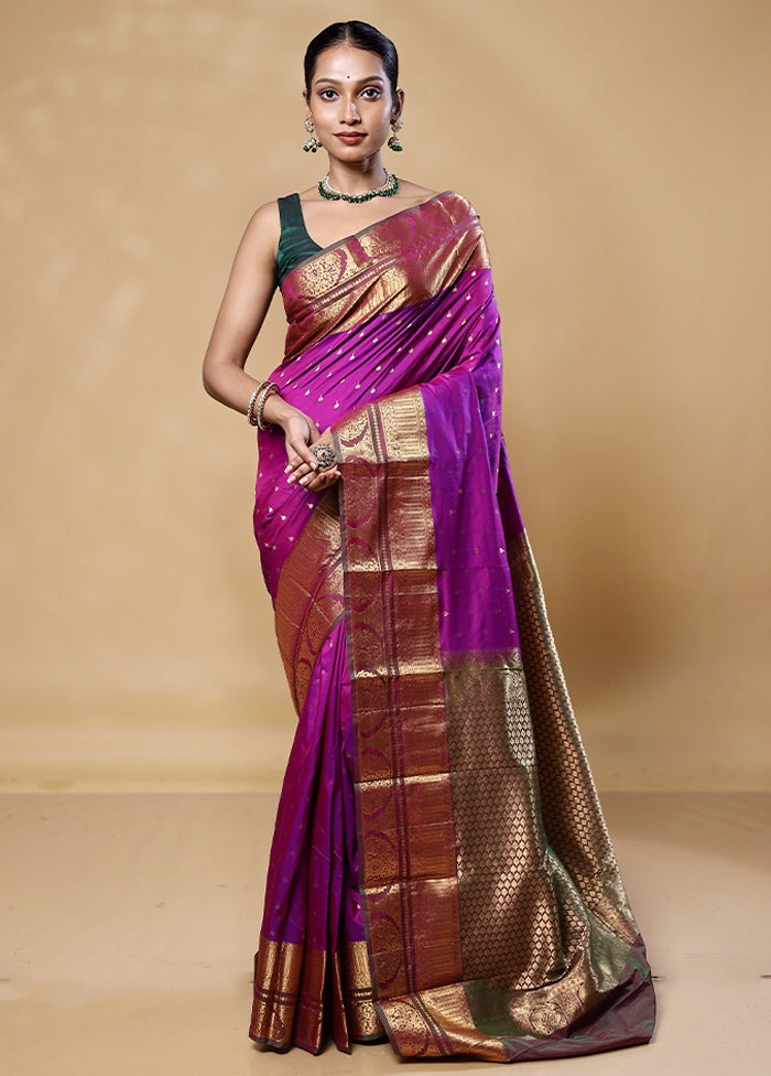 Purple Handloom Kanjivaram Pure Silk Saree With Blouse Piece 2025 Unisex Cheap Pice