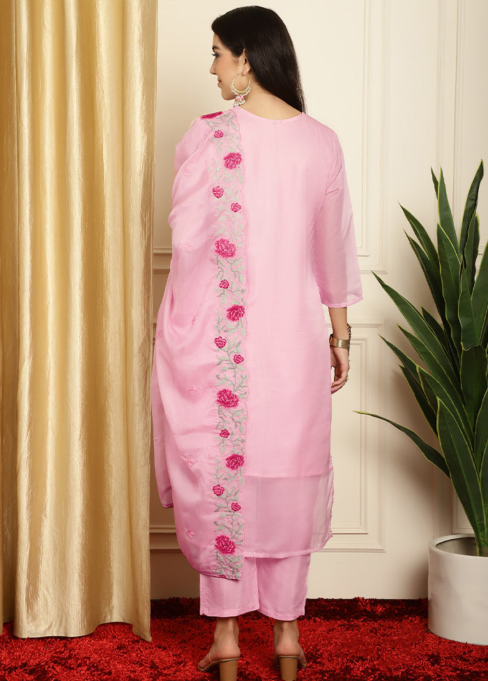 3 Pc Pink Unstitched Net Suit Set Fashionable