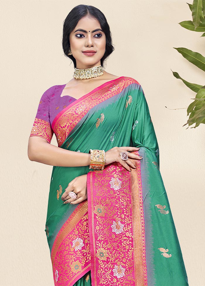 Teal Green Dupion Silk Saree With Blouse Piece Outlet Countdown Package