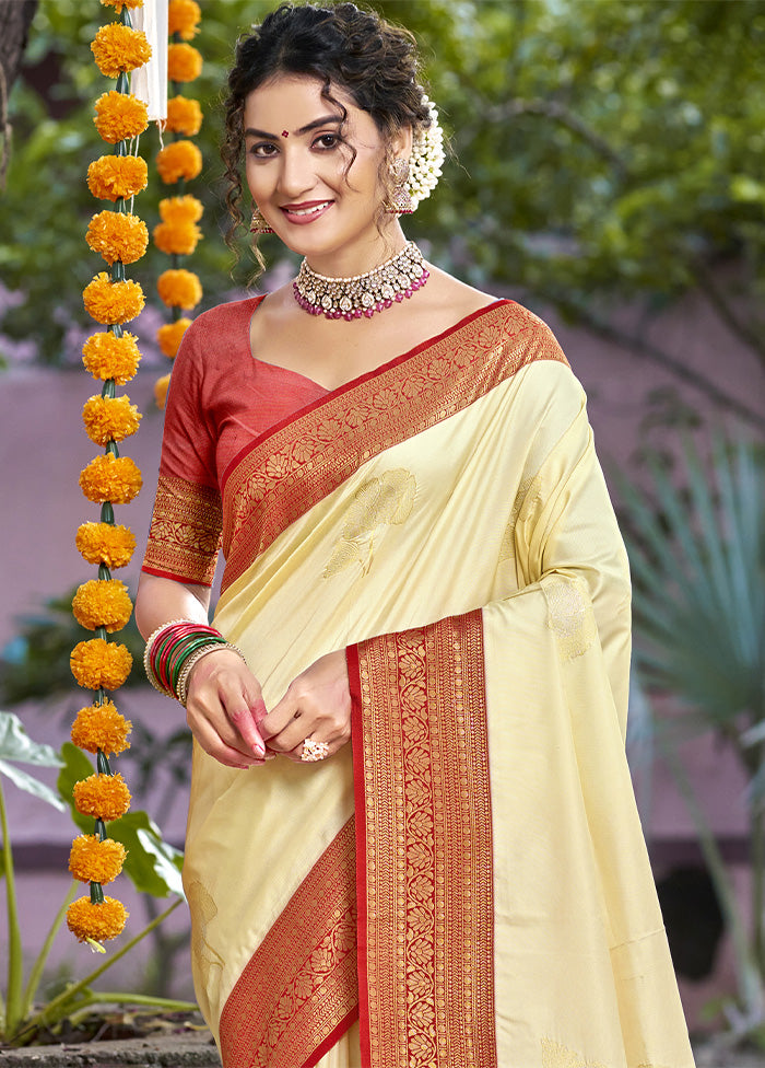 Cream Dupion Silk Saree With Blouse Piece Cheapest Pice