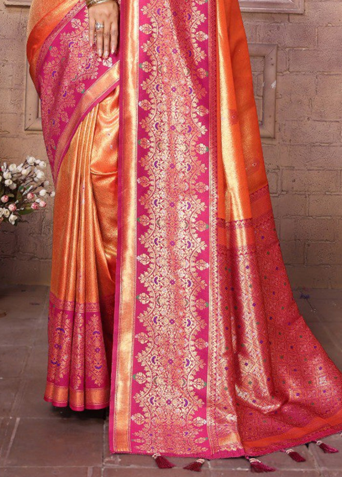 Orange Banarasi Silk Saree With Blouse Piece Limited Edition Cheap Pice