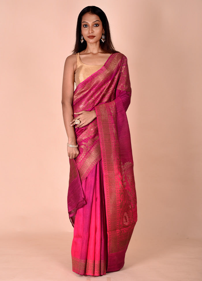 Pink Handloom Tussar Pure Silk Saree With Blouse Piece Buy Cheap Best Store To Get