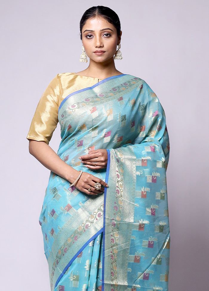 Blue Kora Silk Saree With Blouse Piece Outlet Finishline