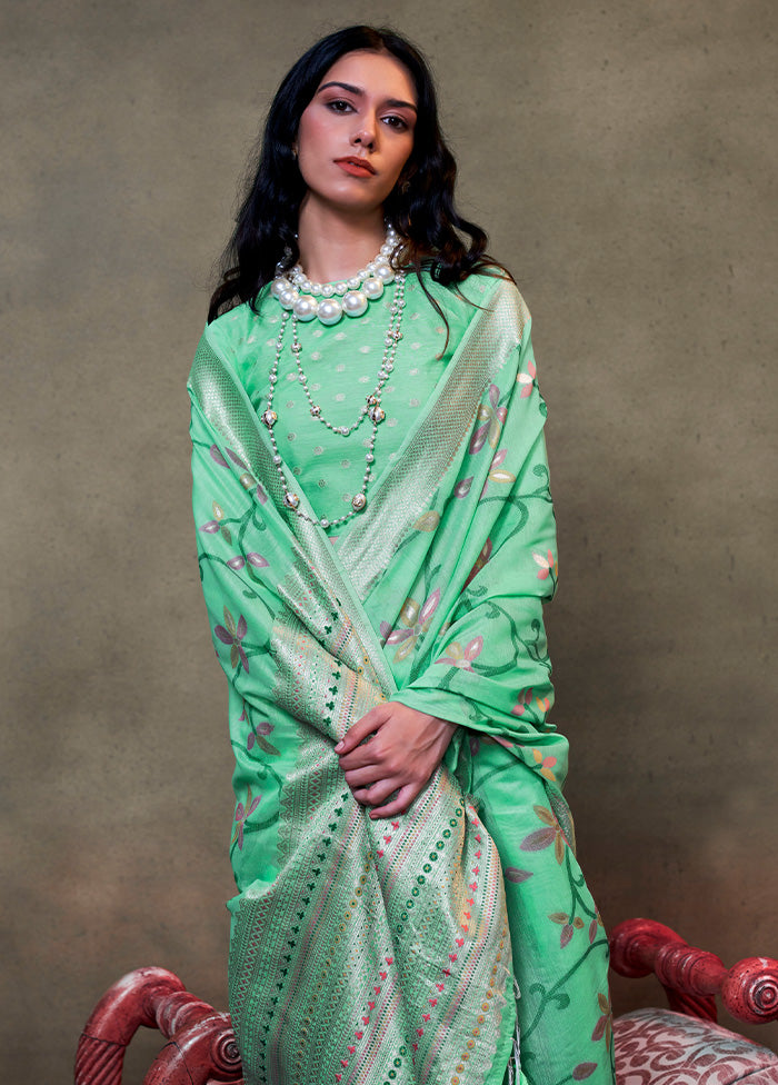 Green Cotton Saree With Blouse Piece Free Shipping Hot Sale