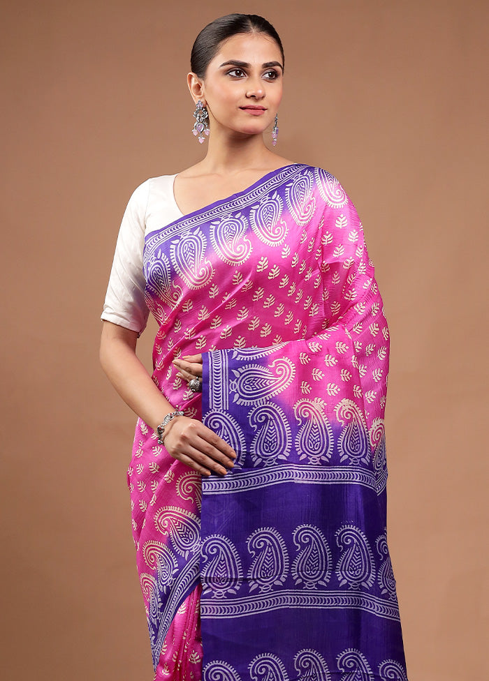 Pink Printed Pure Silk Saree Without Blouse Piece Wide Range Of Online