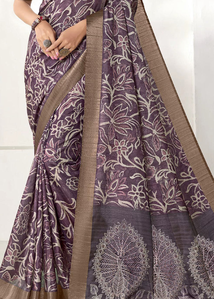 Purple Spun Silk Saree With Blouse Piece Inexpensive Sale Online