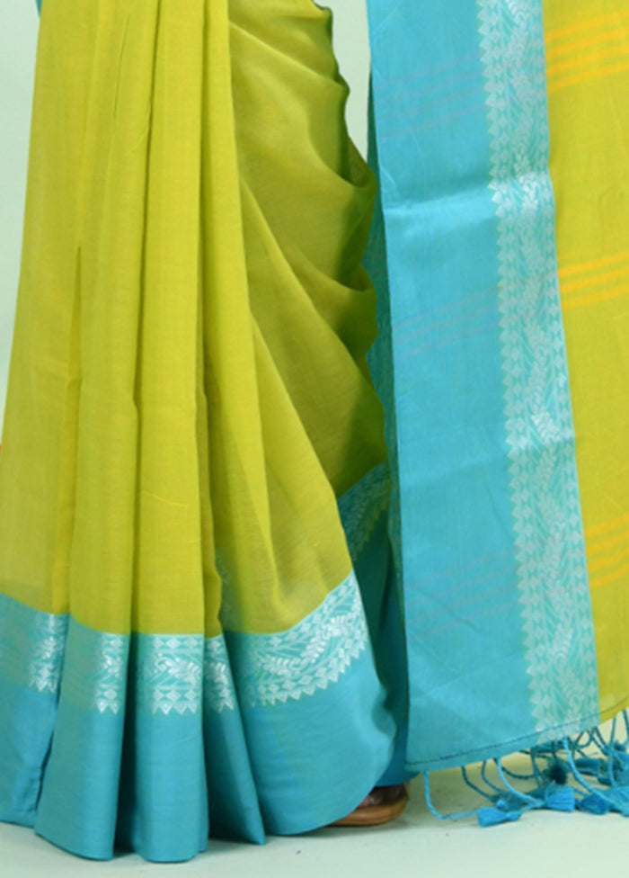 Lime Green Cotton Saree With Blouse Piece Sale Clearance