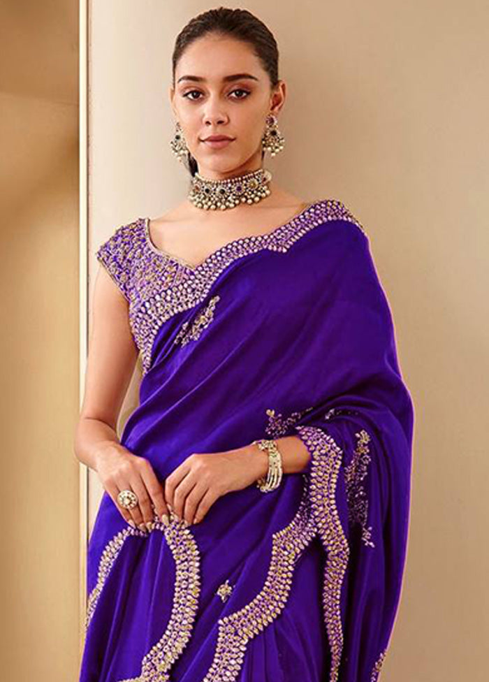 Purple Spun Silk Saree With Blouse Piece Sale Wide Range Of