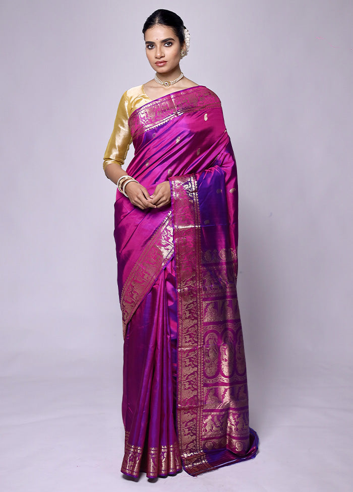 Purple Handloom Baluchari Pure Silk Saree With Blouse Piece For Sale Cheap Pice