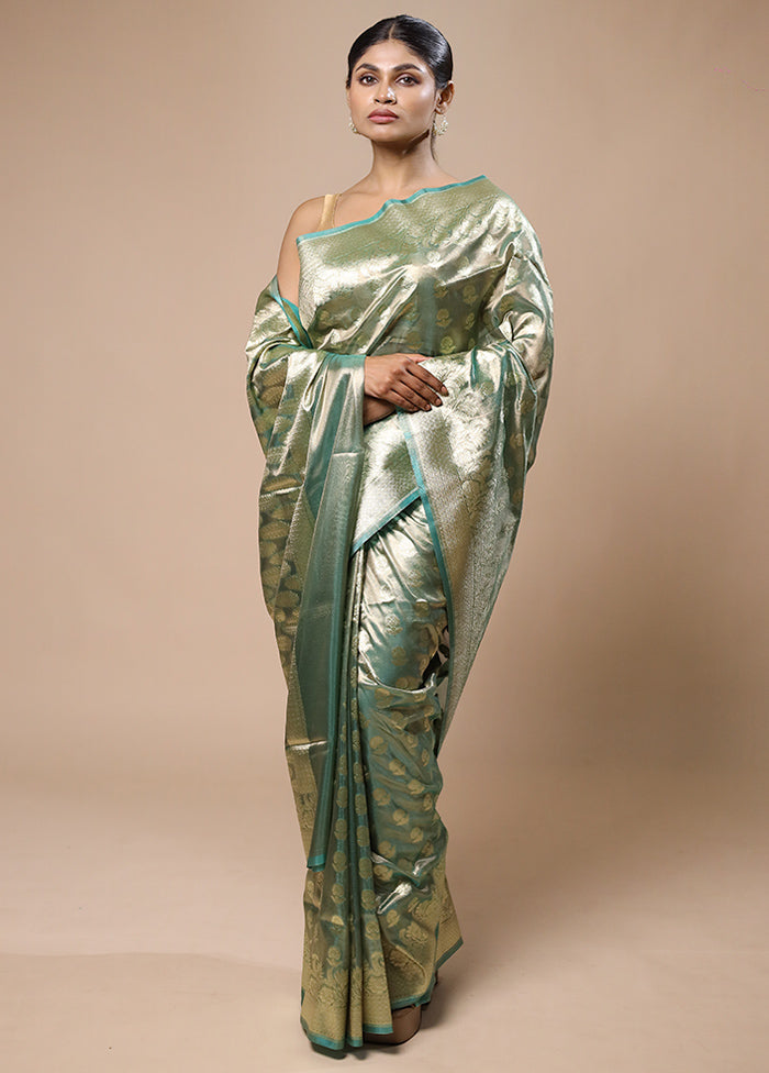 Green Tissue Silk Saree With Blouse Piece Cheap Sale Best Store To Get