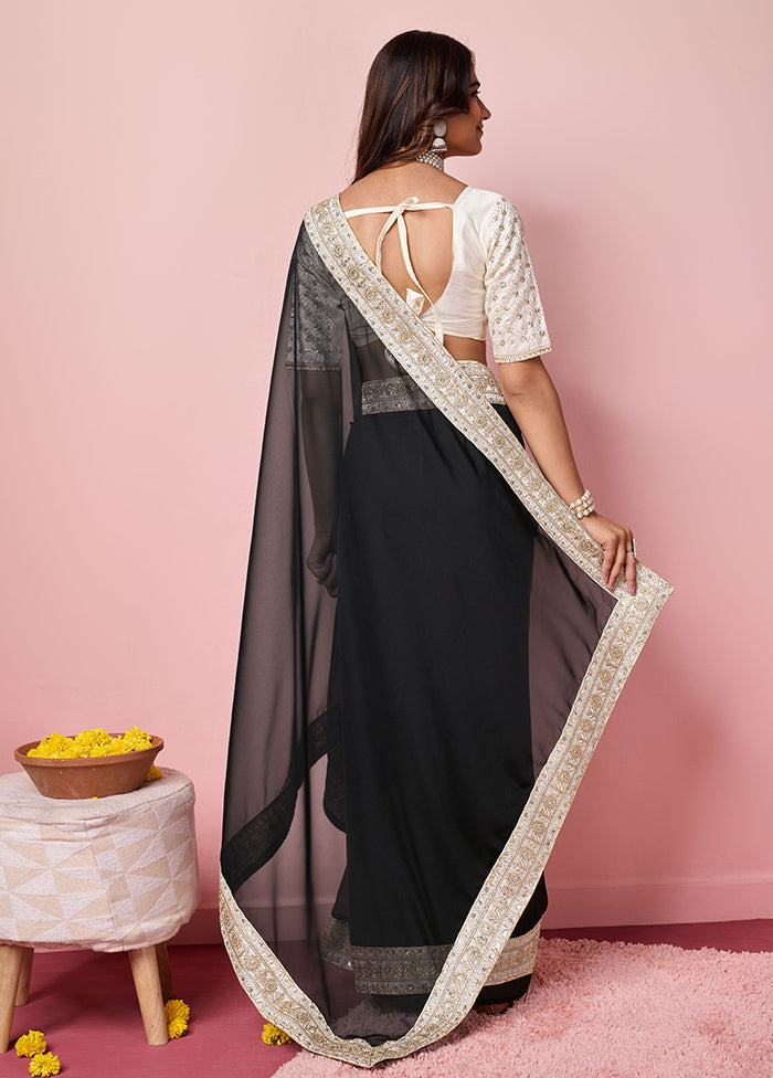 Black Organza Saree With Blouse Piece Discount Shop Offer