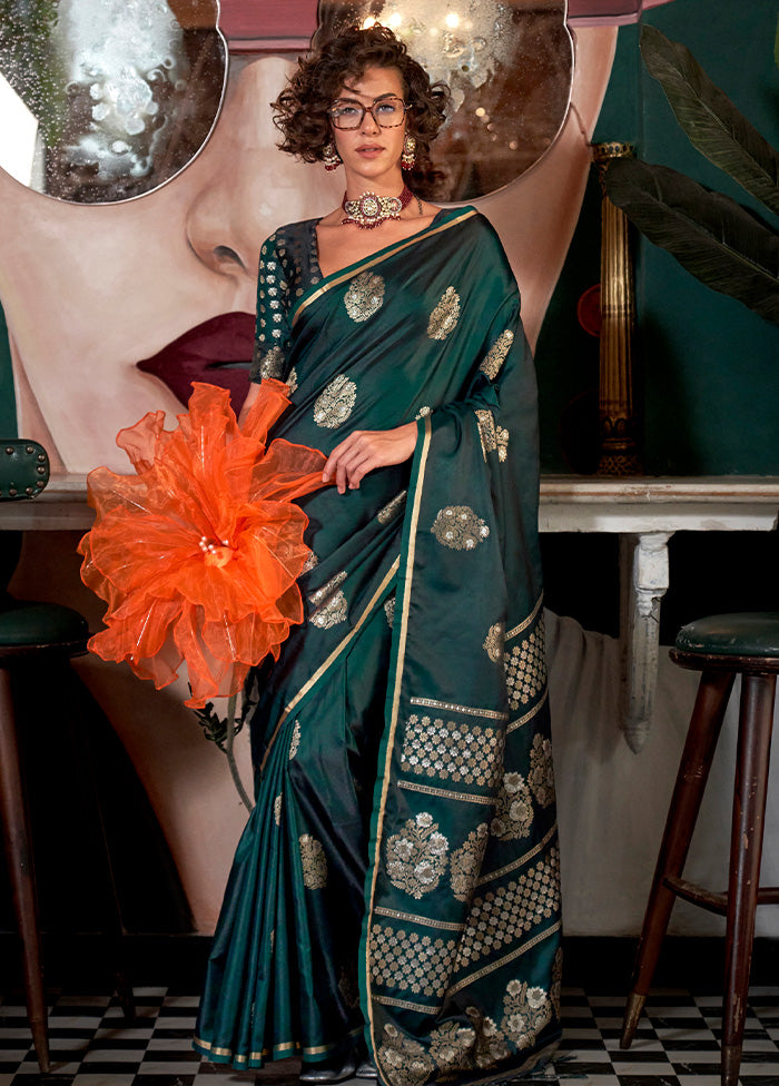 Green Spun Silk Saree With Blouse Piece Good Selling Online