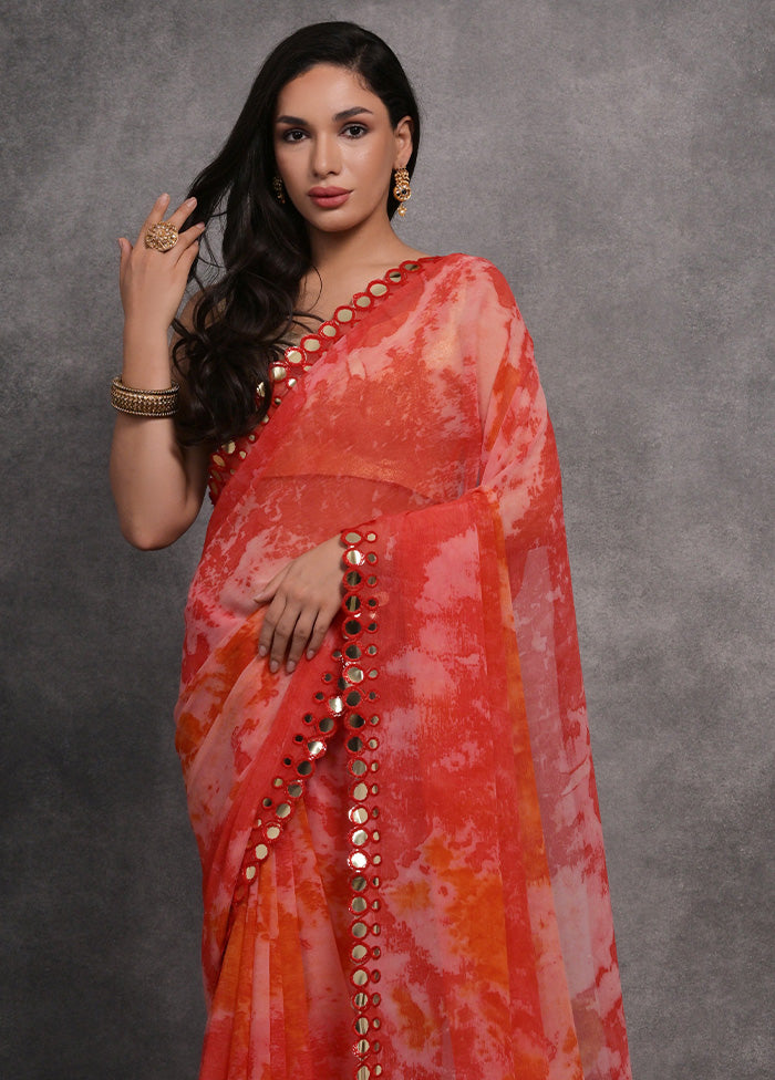 Orange Chiffon Silk Saree With Blouse Piece Sale Top Quality