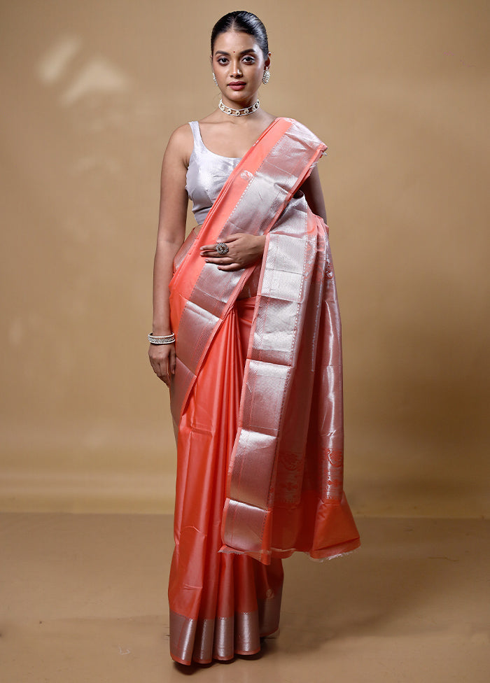 Orange Kanjivaram Silk Saree With Blouse Piece Free Shipping Manchester Great Sale