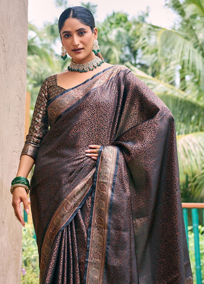 Black Kanjivaram Silk Saree With Blouse Piece Cheap Sale Footlocker Pictures