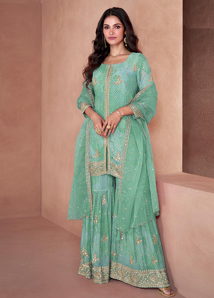 3 Pc Mint Green Semi Stitched Georgette Suit Set Sale Supply