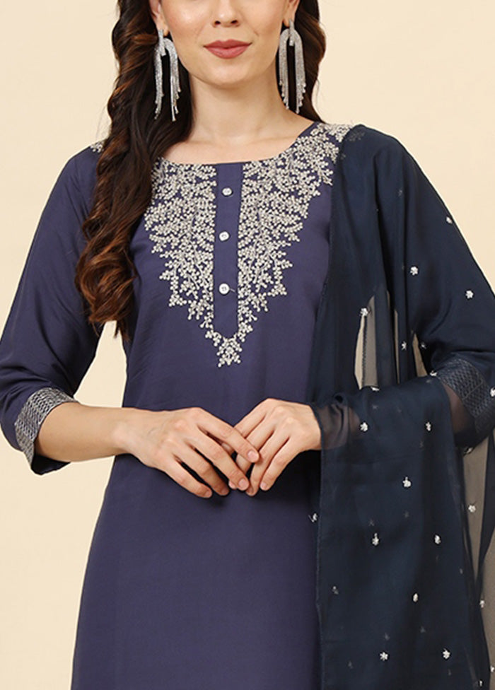 3 Pc Navy Blue Readymade Silk Suit Set Outlet Wiki