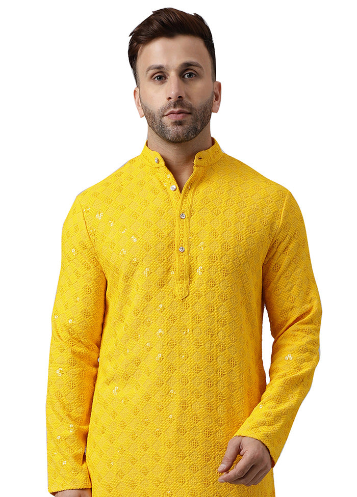 Lemon Silk Embroidered Kurta Fashionable