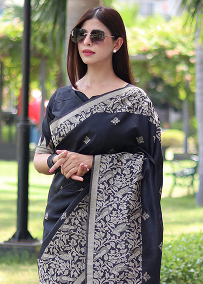 Black Spun Silk Saree With Blouse Piece New Styles For Sale