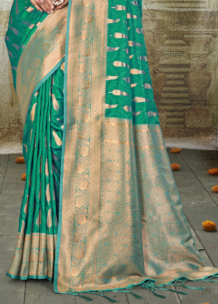 Rama Green Spun Silk Saree With Blouse Piece Discount Free Shipping