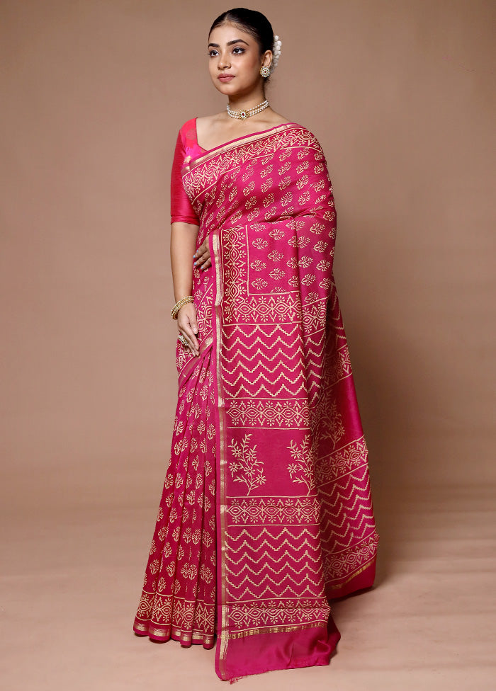 Pink Chanderi Cotton Saree With Blouse Piece Discount Low Pice